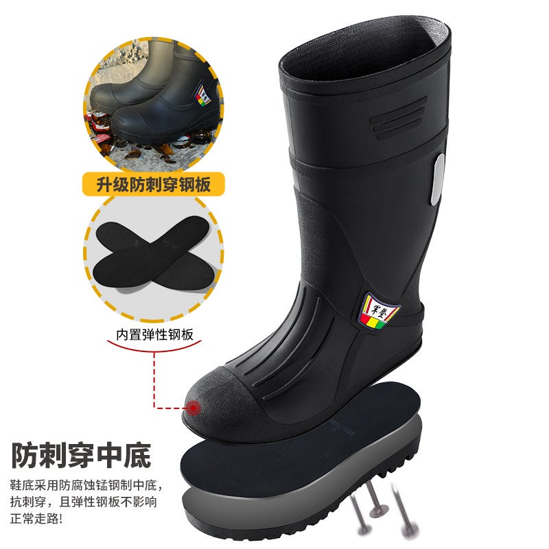Steel Toe Steel Sole Men'S Rain Boots Anti-Smashing Anti-Puncture Steel Toe Safety Rain Boots High Barrel Labor Protection Thickened Industrial Water Shoes - Image 3